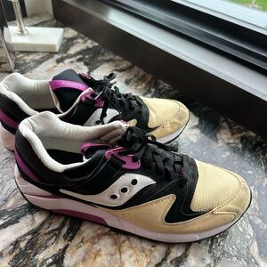 Saucony  Grid Black White and Tan Sneakers